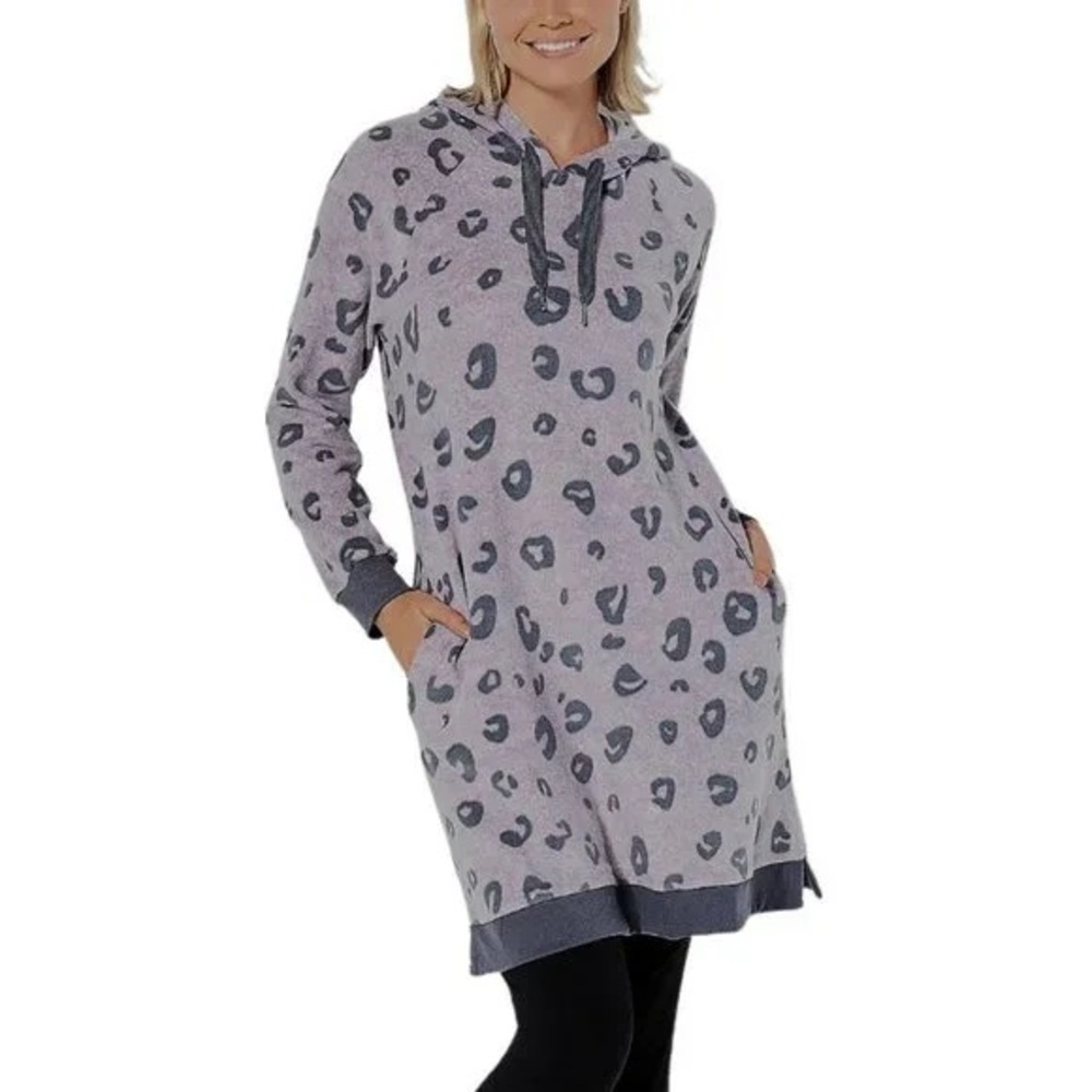Koolaburra Gray Leopard Print Hoodie Dress